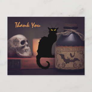 Scary Black Cat och Skull Halloween Tack Vykort