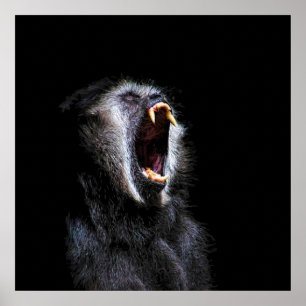 Scary Black Gibbon Monkey Vicious Fanged Teeth Poster