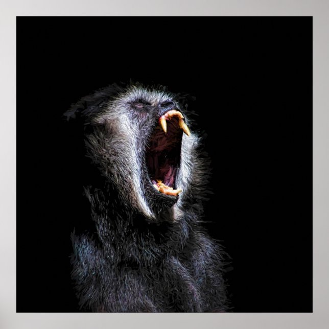 Scary Black Gibbon Monkey Vicious Fanged Teeth Poster (Framsidan)