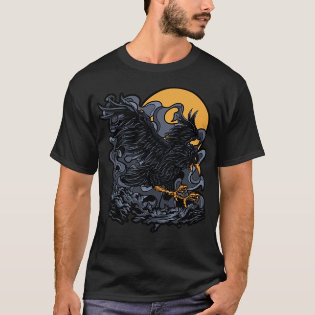 Scary Black Kråka Måne T Shirt (Framsida)
