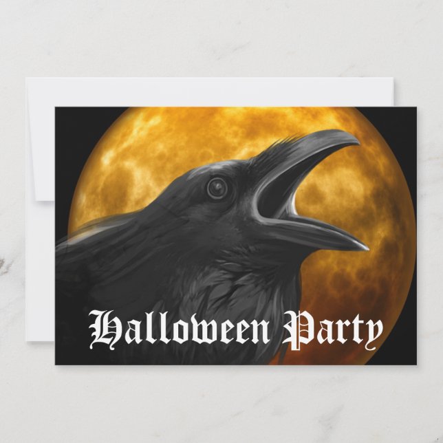Scary Black Raven Full Moon Halloween fest Inbjudningar (Framsida)