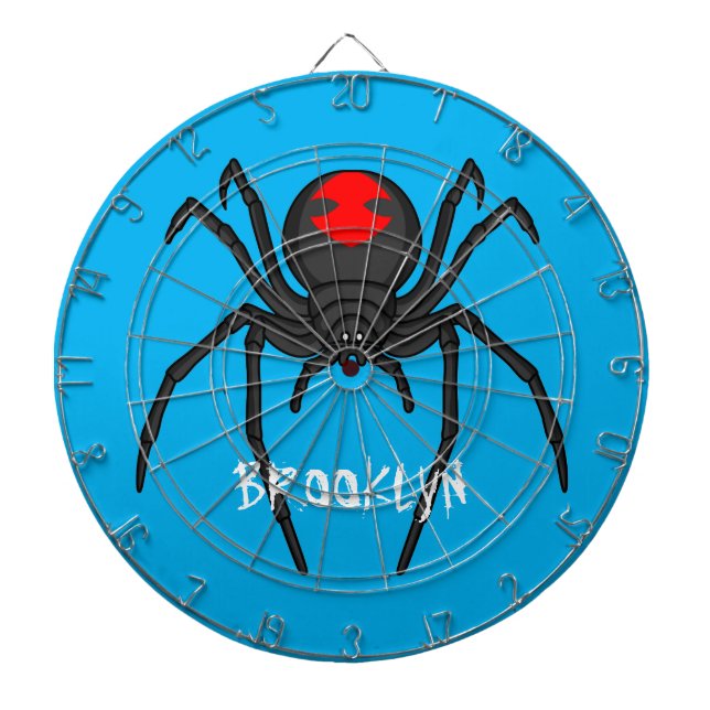 Scary black widow spider cartoon illustration darttavla (Framsidan)
