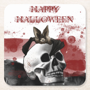 Scary Bloody Skull Happy halloween Party Underlägg Papper Kvadrat