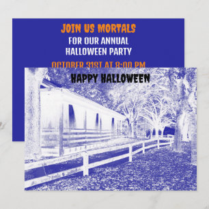 Scary Blue Cabin Skogen Halloween fest Inbjudningar