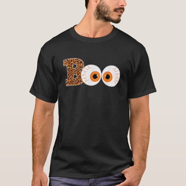 Scary Boo Eyeball Leopard Print Halloween Costume  T Shirt (Framsida)