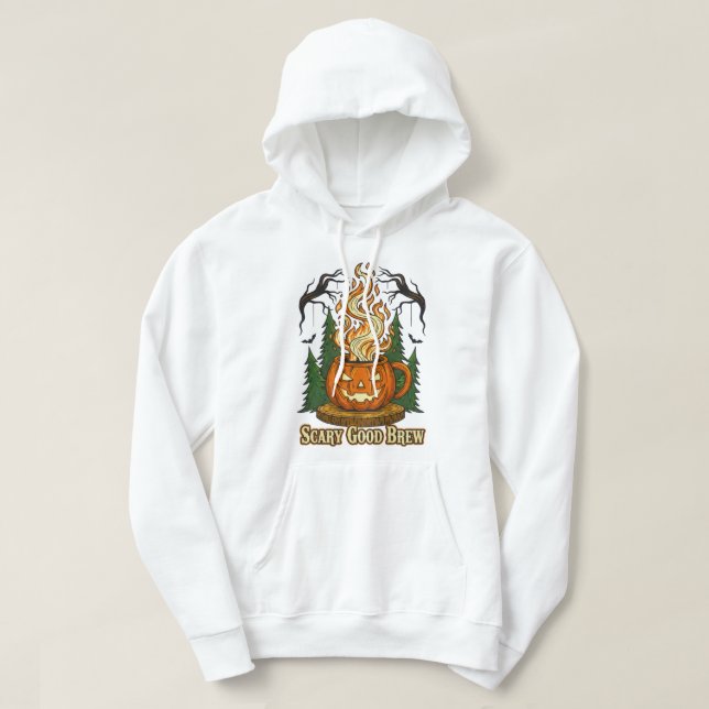 Scary Bra Brew Pumpkin Coffee Halloween Art Hoodie (Design framsida)