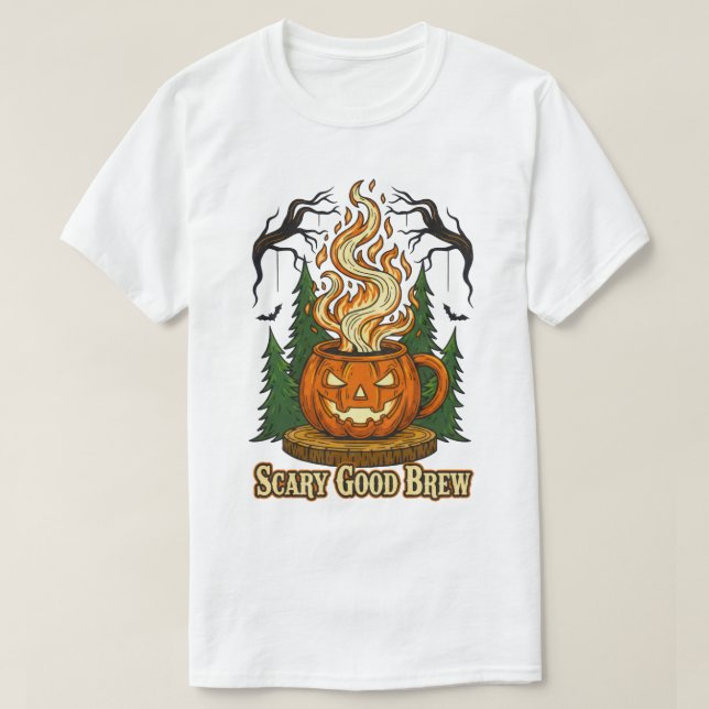 Scary Bra Brew Pumpkin Coffee Halloween Art T Shirt (Design framsida)