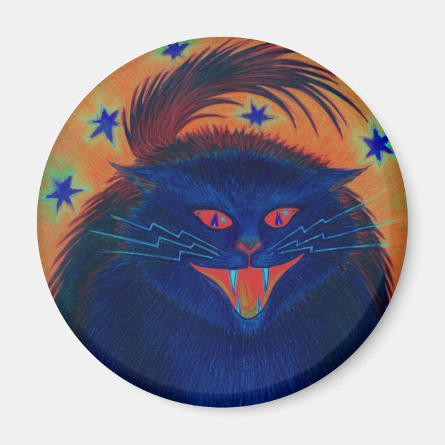 Scary Cat Blue-kylskåp runt Magnet (Framsidan)