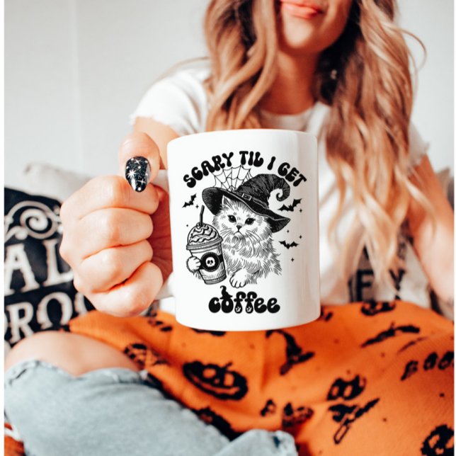 Scary Cat Coffee Älskare Funny Halloween Kaffemugg (Skapare uppladdad)