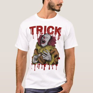 Scary Clown and Bloody Text Bus eller godis T Shirt