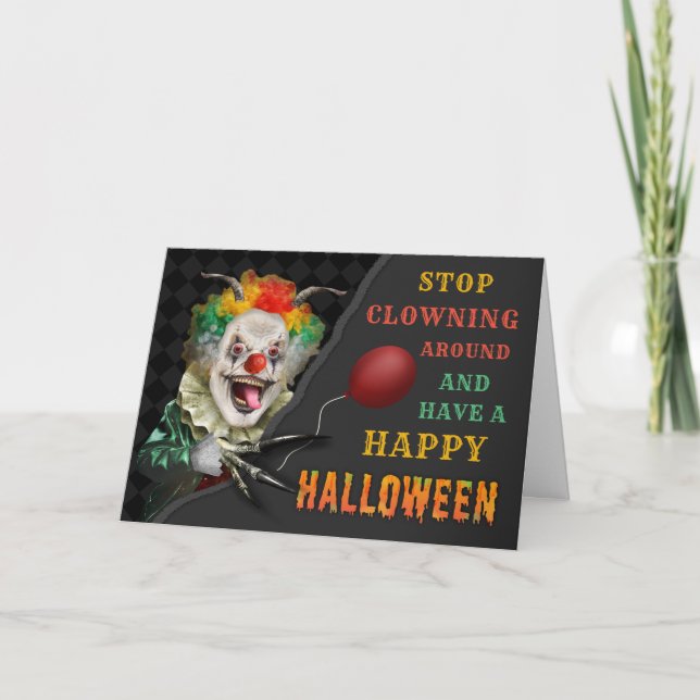 Scary Clown Creepy Circus Halloween Funny Joke Kort (Framsida)