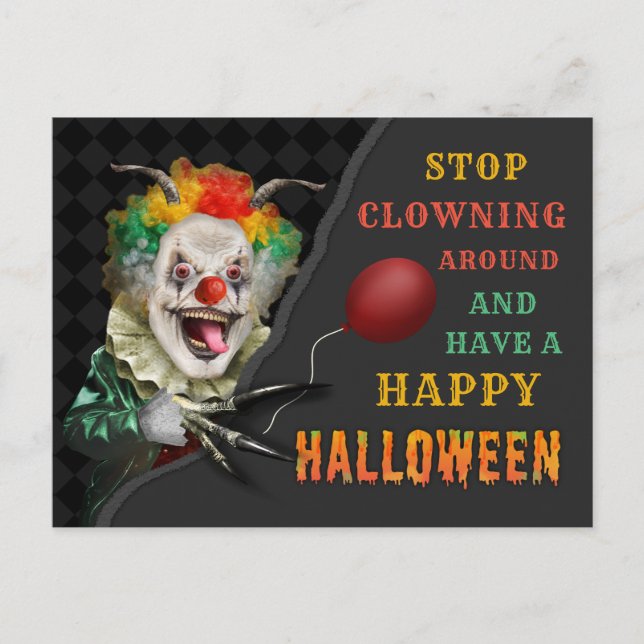 Scary Clown Creepy Circus Halloween Funny Joke Vykort (Framsida)