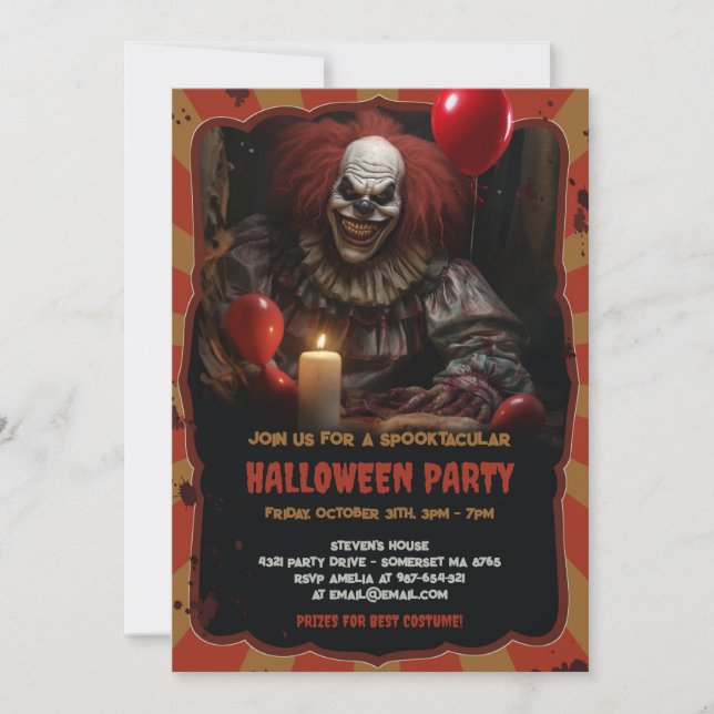 Scary Clown Halloween fest Carnival Circus Horror Inbjudningar (Framsida)