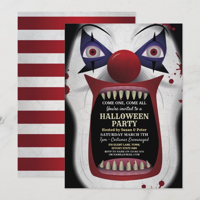 Scary Clown Halloween fest Carnival Circus Horror Inbjudningar (Fram/baksida)