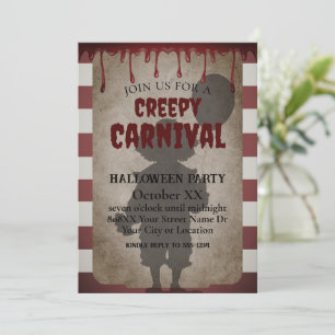 Scary Clown Shadow Creepy Carnival Halloween fest Inbjudningar
