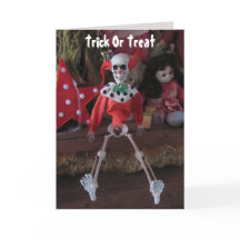 Scary Clown Skeleton Doll Halloween Card