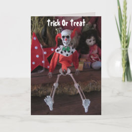Scary Clown Skeleton Doll Halloween Card Helgkort