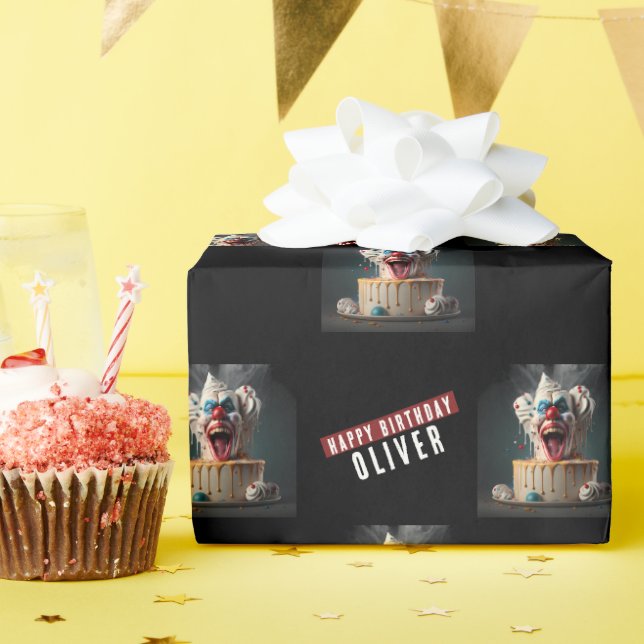 Scary clown thema Birthday Presentpapper (Födelsedagsfest)