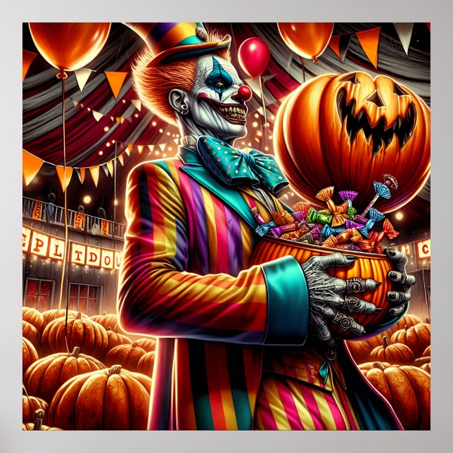Scary Clown with Jack O'Lantern Halloween Poster (Framsidan)