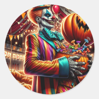 Scary Clown with Jack O'Lantern Halloween Runt Klistermärke