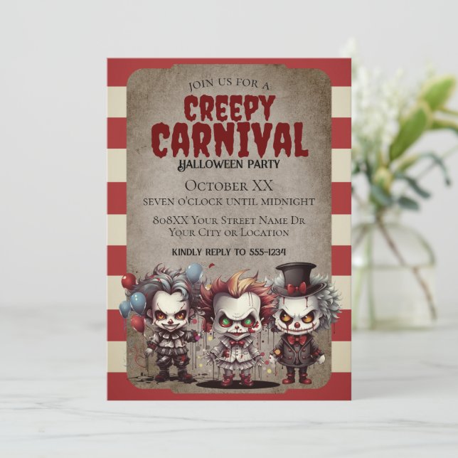 Scary Clowns Halloween Carnival Party Inbjudningar (Stående Fram)