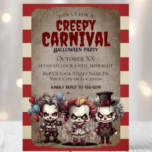 Scary Clowns Halloween Carnival Party Inbjudningar