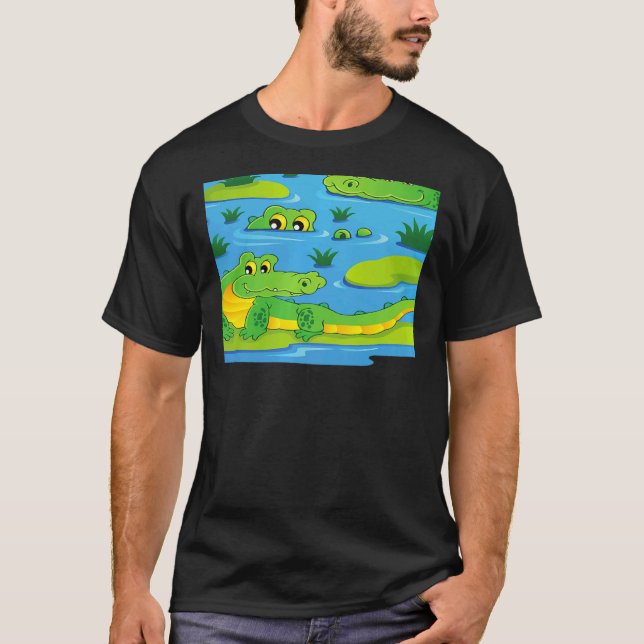 Scary Coola Grönt Krokodiler Crokodiles Vild Anima T Shirt (Framsida)