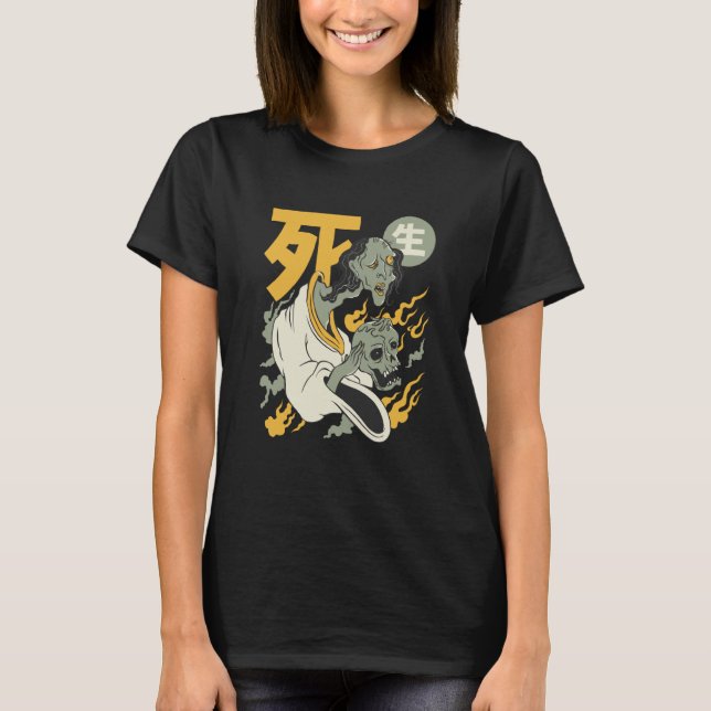 Scary creepy asian japanese devil skull t shirt (Framsida)