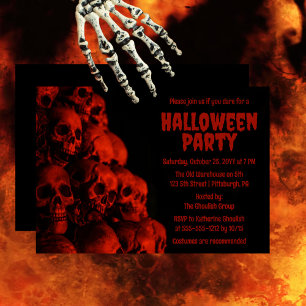 Scary Creepy Spooky Red Döskallar Halloween fest Inbjudningar