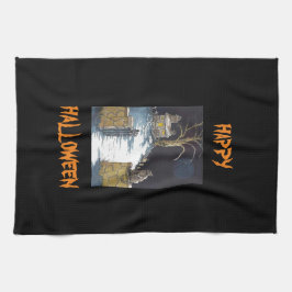 Scary Cute Halloween Haunween House Cat Kökshandduk