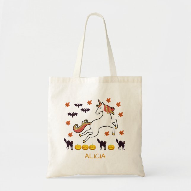 Scary Cute Halloween Unicorn Pumpkins Cats Namn Tygkasse (Framsidan)