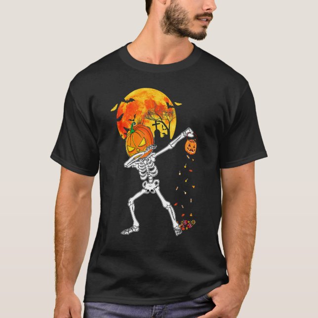 Scary Dabbing Skeleton Pumpkin Halloween Costume B T Shirt (Framsida)