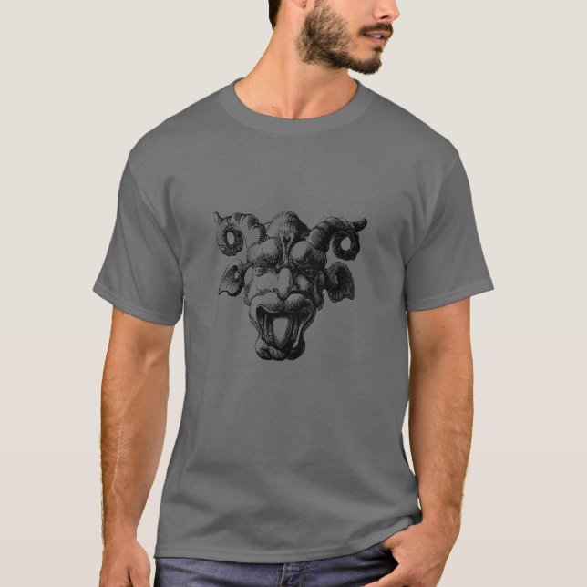 Scary Demonic Ansikte med horn T Shirt (Framsida)