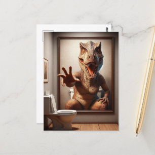 Scary Dino Painting i ett badrum Vykort