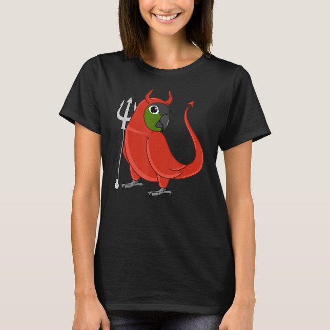 Scary Djävulen Costume Parrot I Grönt Cheek Conure T Shirt (Framsida)