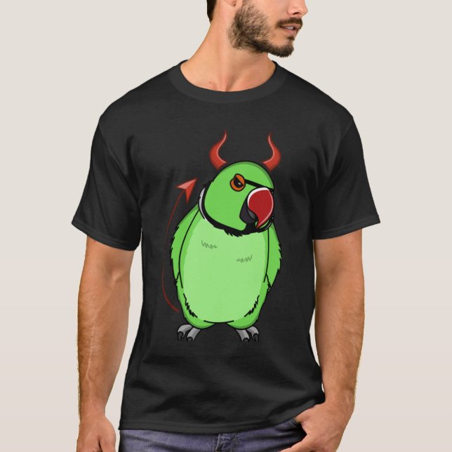 Scary Djävulen Costume Parrot I Grönt Indian Ringn T Shirt (Framsida)