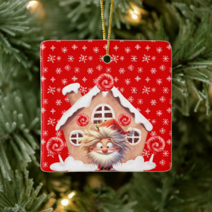 Scary Elf Candy Gingerbröd House Julgransprydnad Keramik