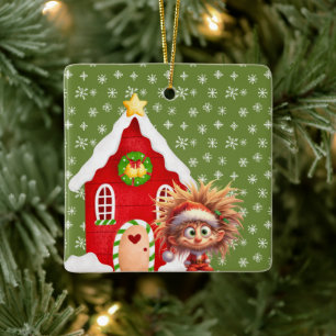Scary Elf Candy Gingerbröd House Julgransprydnad Keramik