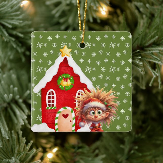 Scary Elf Candy Gingerbröd House Julgransprydnad Keramik (Träd)