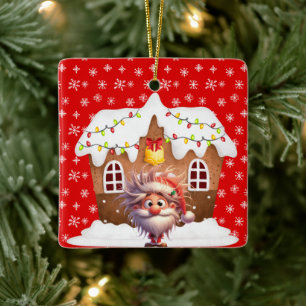 Scary Elf Candy Gingerbröd House Julgransprydnad Keramik