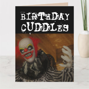 SCARY EVIL CLOWN BIRTHDAY CUDDLES & KISS Cards Kort
