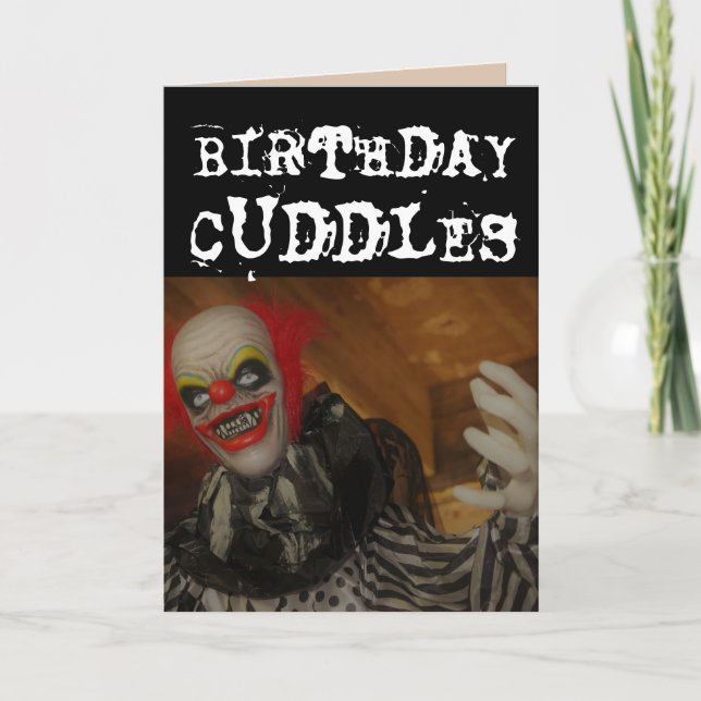 SCARY EVIL CLOWN BIRTHDAY CUDDLES & KISS Cards Kort (Framsida)