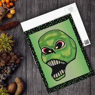 Scary Evil Screaming Grönt Skull Vykort
