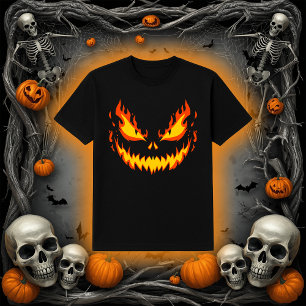 Scary Fiery Jack-O-Lantern Ansikte T Shirt
