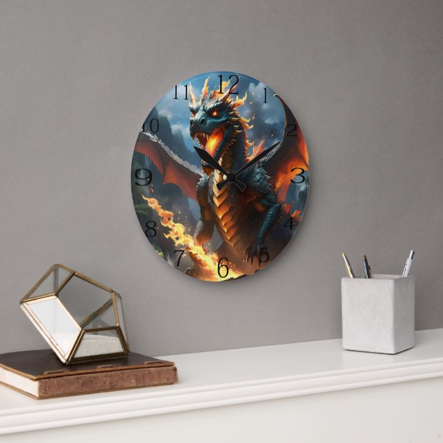 Scary Fire Breathing Dragon Stor Klocka (Kontor)