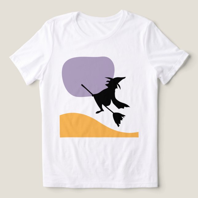 Scary Flies Witch på Broomstick Halloween T Shirt (Design Framsida)