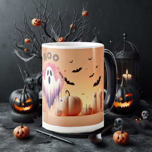 Scary Friendly Funky BOO Orange Pumpkins Black Fla Magisk Mugg