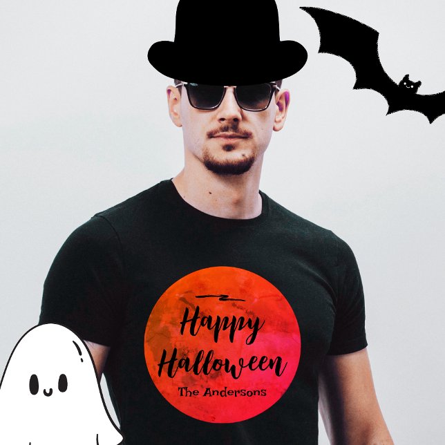 Scary Full Moon Typography Black Orange Halloween T Shirt (Skapare uppladdad)