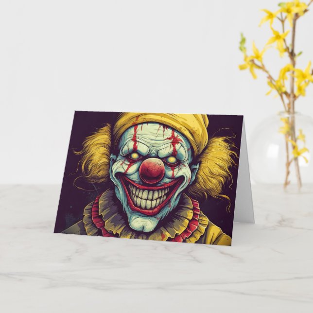 Scary Funhouse Carnival Clown Happy halloween Kort (Gul blomma)