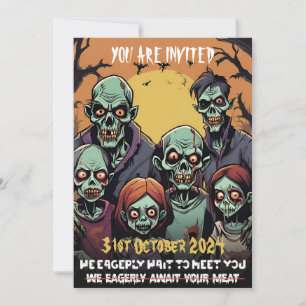 Scary Funny Zombie Family Halloween fest Inbjudningar